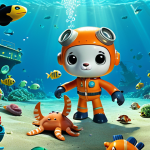 **Prompt:** The Octonauts team (Captain Barnacles, Kwazii, Peso) are carefully collecting plastic debris from a massive trash vortex in the ocean, rescuing sea creatures tangled in the plastic. Educational scene, vibrant colors, underwater setting.