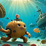 **

A vibrant illustration of Captain Barnacles leading Kwazii and Peso through a kelp forest teeming with diverse marine life. Sea urchins are visible on the kelp, but the Octonauts are actively relocating them using the Gup-A, demonstrating a sustainable solution. The overall scene should convey a sense of urgency and ecological balance.

**
