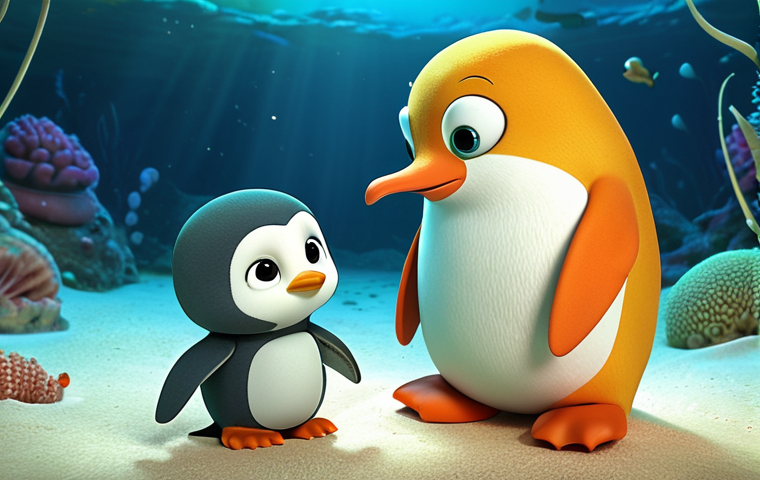 A heartwarming scene featuring Peso the penguin medic from Octonauts. He is gently comforting a small, distressed sea creature, perhaps a scared seahorse or a confused starfish, in a soft, luminescent underwater environment. Peso's expression is calm and empathetic, his flippers extended in a reassuring gesture that conveys trust and emotional support. The lighting is warm, highlighting the genuine connection and the subtle magic of empathy. Child-friendly animation style, high detail.