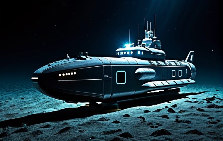 A cutting-edge deep-sea submersible, sleek and robust, equipped with advanced lights and sensors, exploring a vast, dark abyssal plain. The submersible's powerful lights illuminate unique, exotic deep-sea marine life and unusual rock formations in the foreground, with faint bioluminescent glows in the distance. The scene is captured with professional photography quality, showcasing intricate details and a sense of scientific discovery. Perfect anatomy for any visible marine life, natural proportions, well-formed elements. Safe for work, appropriate content, fully clothed (focus on machine; any implied human presence is fully clothed), professional, family-friendly.