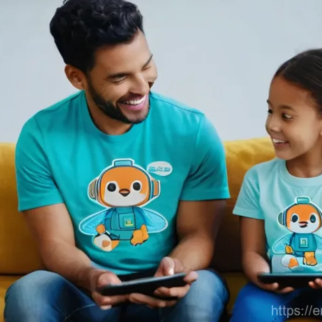 옥토넛 관련 유명 유튜브 리뷰 - **Prompt:** A heartwarming scene of a parent and a child (around 4-6 years old) sitting together on ...