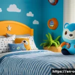 Home 21 옥토넛 인기 굿즈 추천 - A cozy scene featuring a medium-sized Octonauts plush toy collection displayed on a child’s bed, sho...