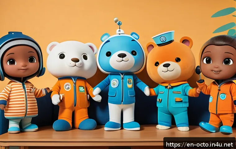 옥토넛 팬 커뮤니티 참여 방법 - A lively virtual Octonauts fan meetup scene showing diverse families and children gathered around co...