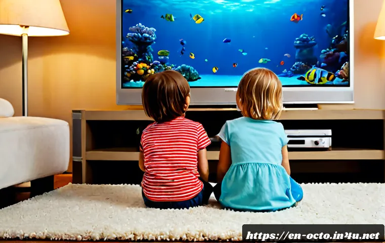 옥토넛 애니메이션의 팬층 연령대 - Photorealistic family living room, two young children ages 5 to 8 sitting on a soft rug with a paren...