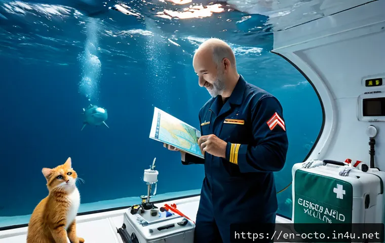 Home 17 옥토넛 캐릭터의 성격 비교 - Photorealistic underwater exploration team comparison: a calm white polar bear captain studying a na...